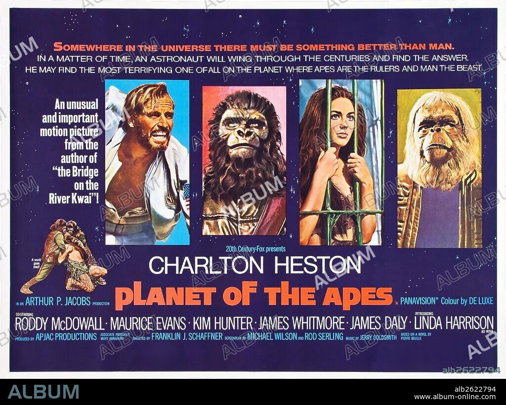 Poster of PLANET OF THE APES, 1968, directed by FRANKLIN J. SCHAFFNER. Copyright 20TH CENTURY FOX.