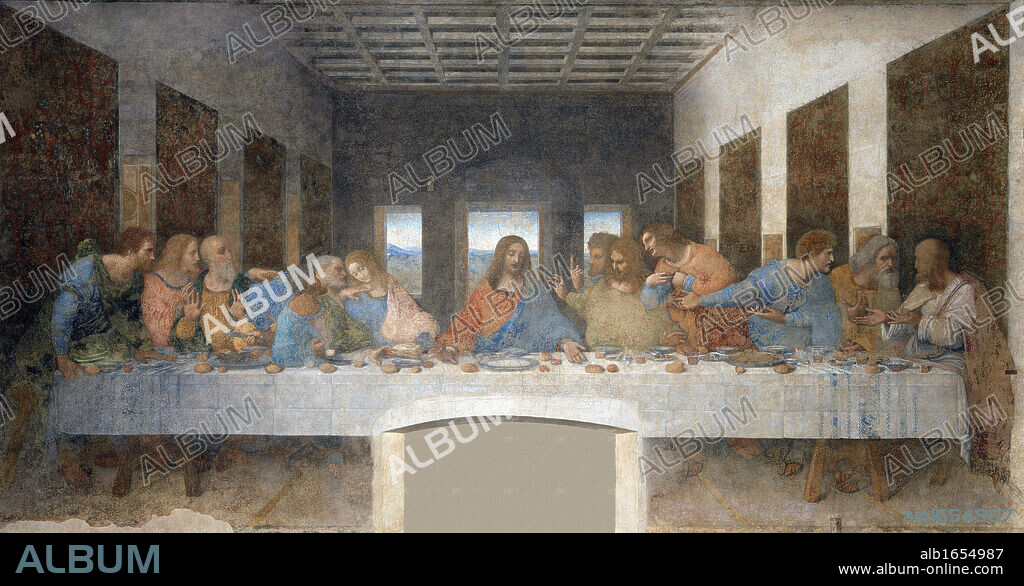 The Last Supper 15th century mural painting in Milan created by