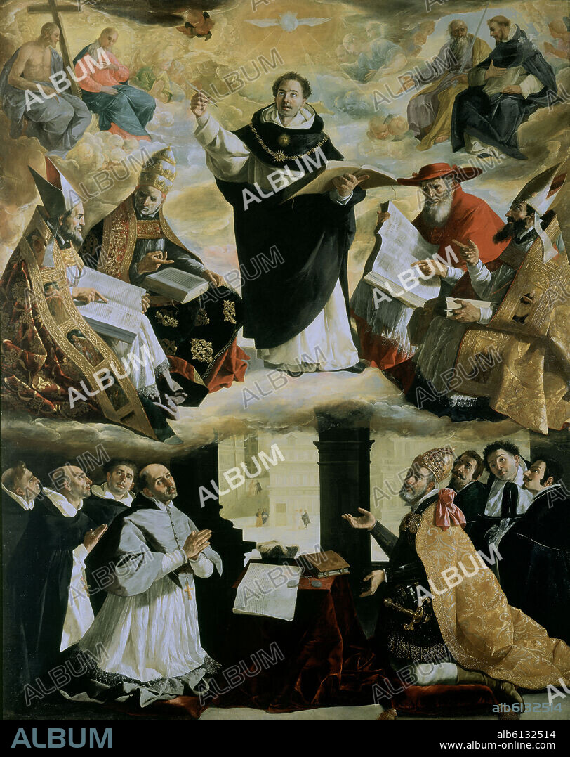 FRANCISCO DE ZURBARAN. Spanish school. Apotheosis of Saint Thomas of Aquin. Apoteosis of Santo Tomas de Aquino . 1631. Oil on canvas (480x379). Sevilla, Fine Arts museum.