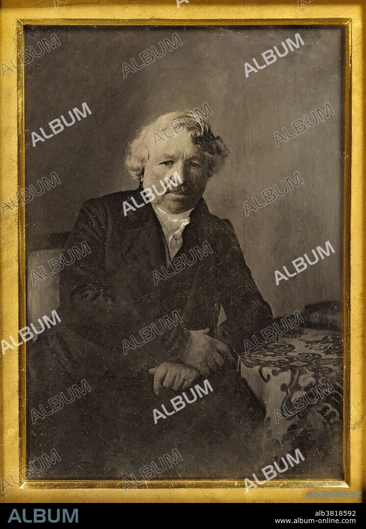 Portrait of Louis-Jacques-Mande Daguerre (1787-1851), the French artist and physicist who invented the daguerreotype process of photography. This daguerreotype was made by Charles Richard Meade (1826-1858), an American photographer who travelled to France in 1848 to make a commemorative portrait of Daguerre, unaware that the inventor of the technique intensely disliked sitting for his own portrait. He was, however, coaxed into sitting for five portraits, which Meade later exhibited in New York. Because daguerreotypes were unique objects, Meade made daguerreotype copies of the ones he deemed especially popular with Americans.