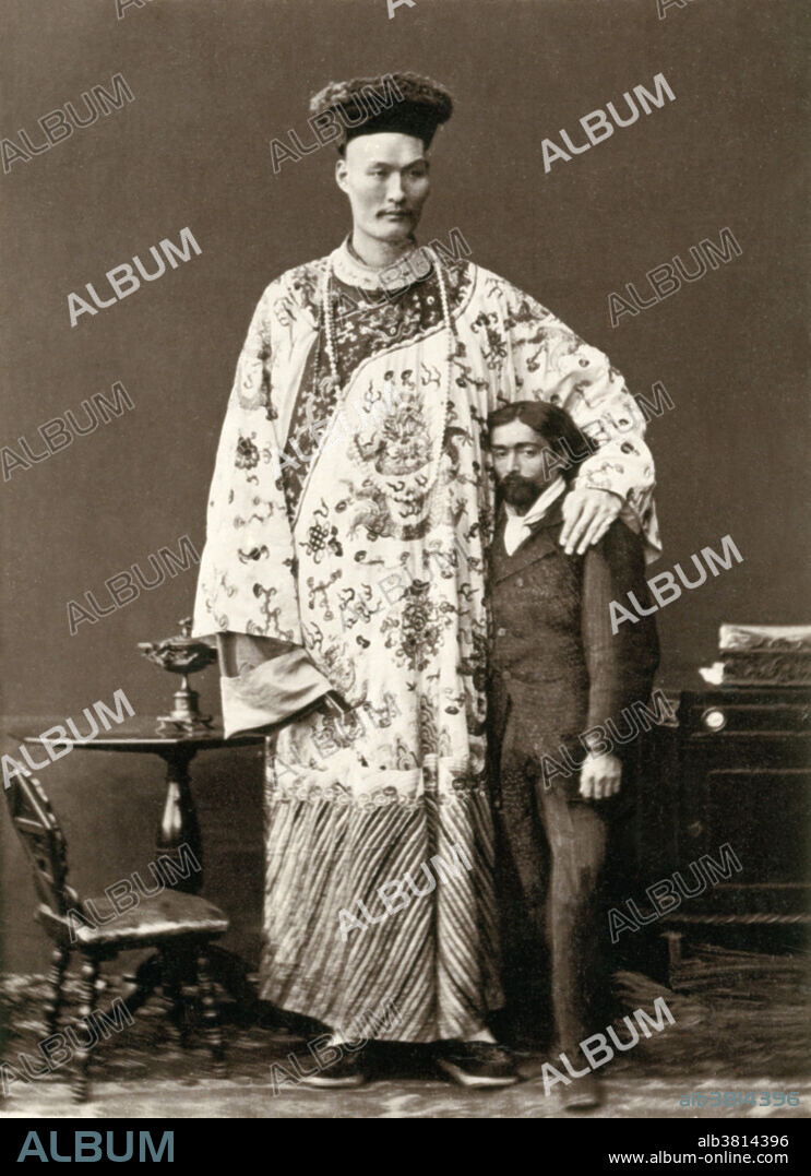 Chang Woo Gow (c.1845-1893), the Chinese Giant, by Nadar. Nadar was the pseudonym of early French photographer Gaspard-Felix Tournachon (1820-1910). Chang travelled to England and France, among other places, and was photographed at exhibitions. He was 8 feet tall.