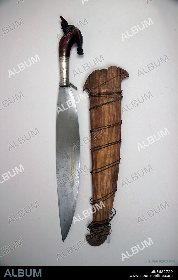 Knife (Barong) with Sheath. Culture: Philippine, Sulu. Dimensions: L. with sheath 26 3/8 in. (67 cm); L. without sheath 24 1/2 in. (62.2 cm); L. of blade 17 in. (43.2 cm); W. 2 3/4 in. (7 cm); Wt. 1 lb. 12.7 oz. (813.6 g); Wt. of sheath 5.5 oz. (155.9 g). Date: 18th-19th century.