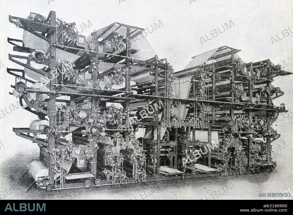 Engraving depicting the largest printing press in the world.