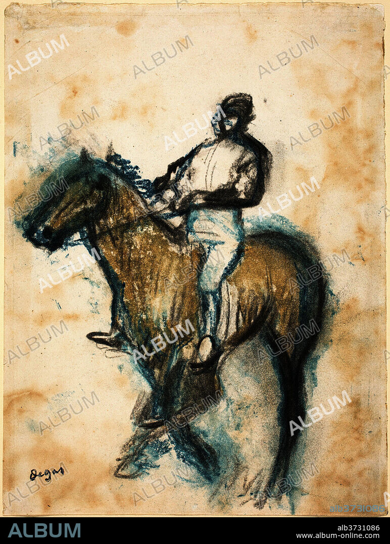 EDGAR DEGAS. Jockey. Dated: c. 1898. Dimensions: overall: 27.9 x 21 cm (11 x 8 1/4 in.). Medium: washed pastel, brown wash, and transferred pastel.