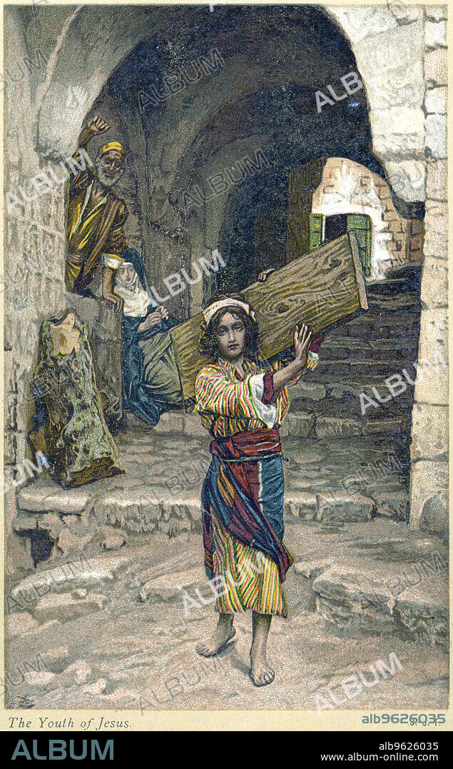 JAMES TISSOT. The Youth of Jesus c1897. Jesus carrying a plank