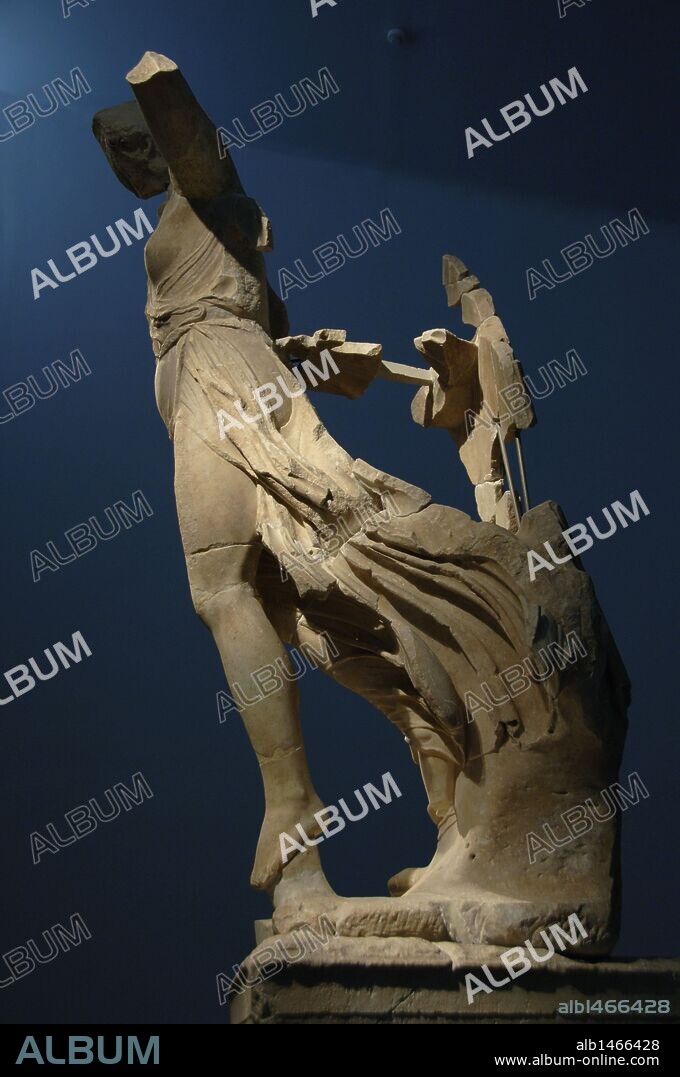 Greek art. Statue of Victory (Nike). 5th century B.C. Parian marble. By Paeonius of Mende. Archaeological Museum of Olympia. Greece.