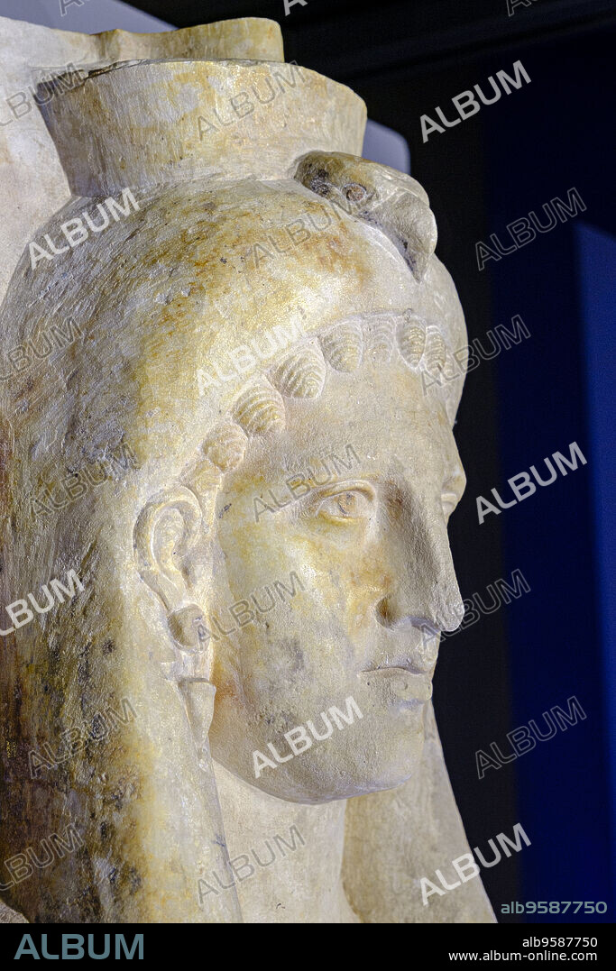 Carthagin sarcophagus of the winged priestess, Carthage, necropolis of Sainte Monique, marble, IV-III B.C. The Coliseum , Amphitheater Flavius, built in the 1st century , Rome, Lazio, Italy ,.