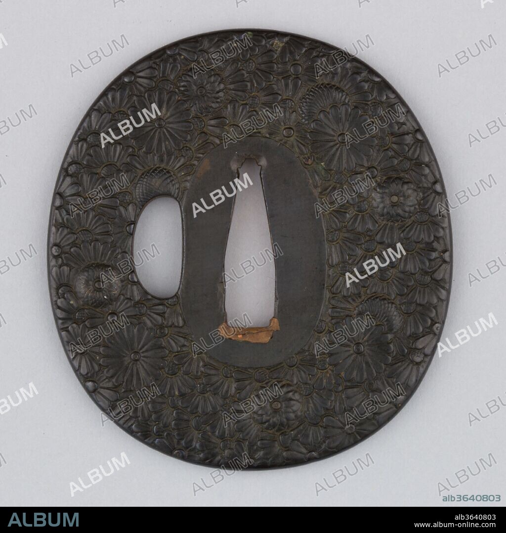 Sword Guard (Tsuba). Culture: Japanese. Dimensions: H. 2 13/16 in. (7.1 cm); W. 2 5/8 in. (6.7 cm); thickness 3/16 in. (0.5 cm); Wt. 4.7 oz. (133.2 g). Date: ca. 1615-1868.