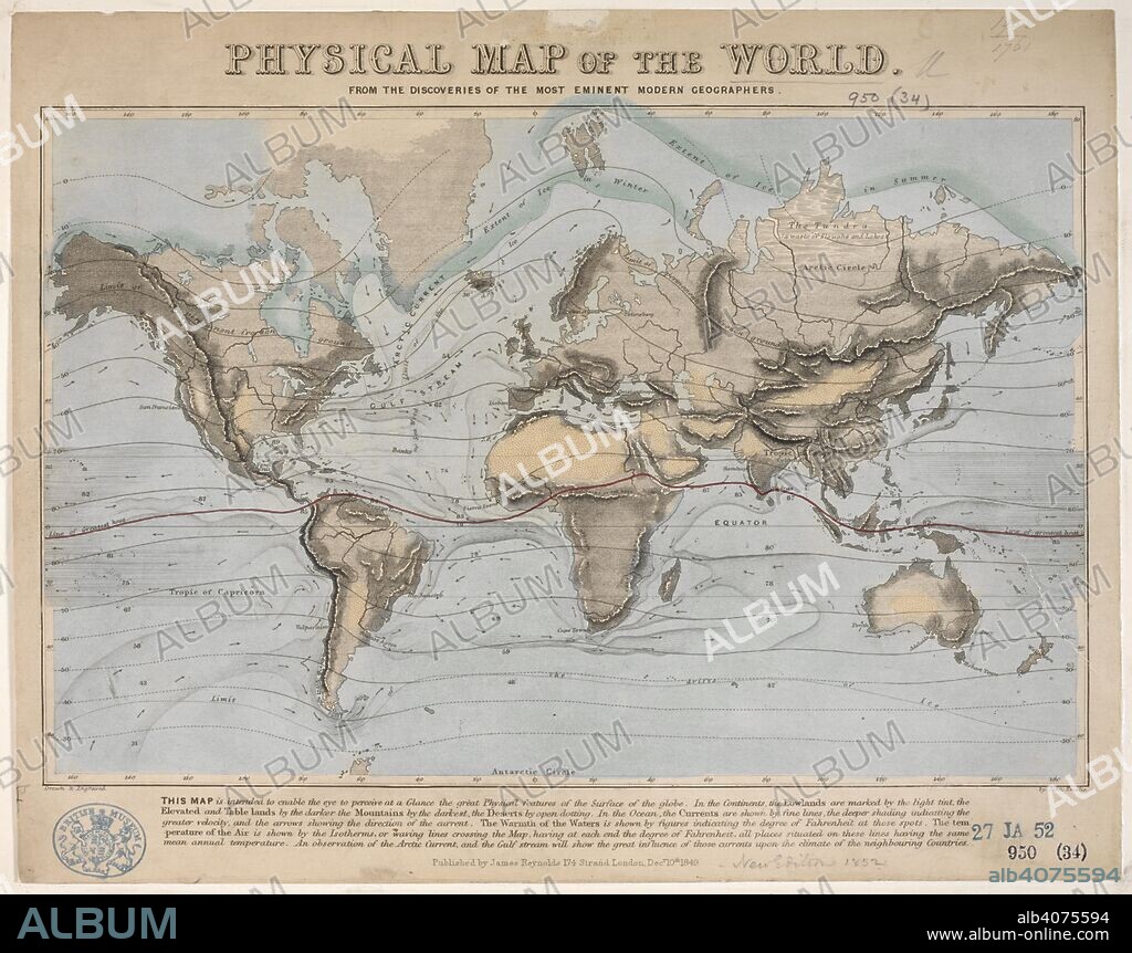 A physical map of the world. Physical Map of the World. London : J. Reynolds, 1849. Source: Maps 950.(34.). Language: English.