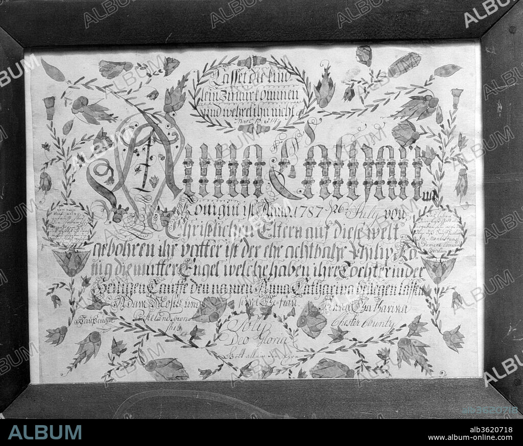 Birth and Baptismal Certificate. Culture: American. Dimensions: 12 1/4 x 16 1/2 in. (31.1 x 41.9 cm). Date: 1787.