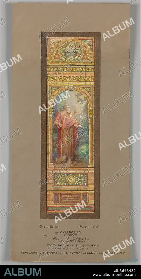 Design for Window. Artist: Louis Comfort Tiffany (American, New York  1848-1933 New York). Culture: American. Dimensions: Overall: 21 9/16 x 10  1/2 in. (54.8 x 26.7 cm) De - Album alb3646182