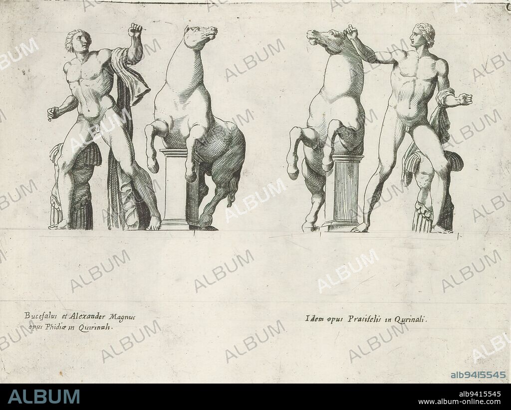 Sculptures of the Dioscultures with horses, Sculptures of Antiquity (series  title), Two statues of the Dioscultures (Castor and Pollux), two naked men  with horses. Previou - Album alb9415545