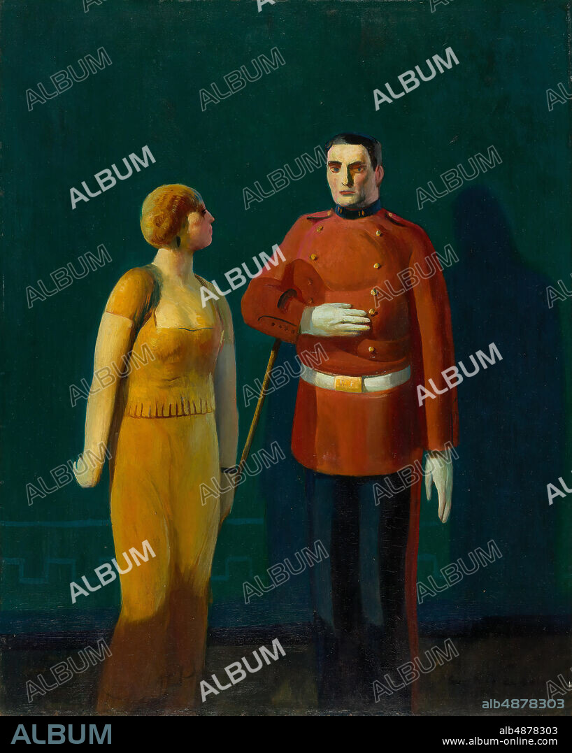 Guy Pène Du Bois, The Life Soldier, 1922, oil on panel, 25 in. x 20 in.  (63.5 cm. x 50.8 cm.), The two somewhat cylindrical figures can hardly be  called an intimate couple - Album alb4878303