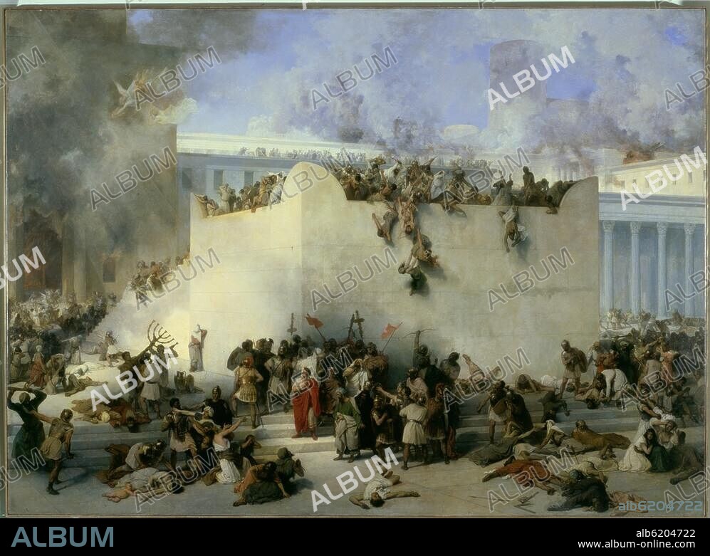 Destruct. of the Temple of Jerusalem by the Romans under Titus, 30th August. 70 AD. "The destruction of the Temple of Jerusalem". Painting, 1867, by Francesco Hayez. (1791-1881). Oil on canvas, 182 × 282cm. Inv. No. 441. Venice, Galleria dell'Accademia.