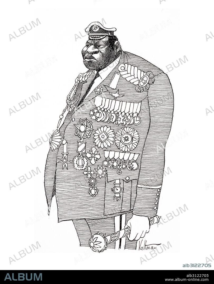 Cartoon depicting Field Marshall, Idi Amin Dada (c. 1925 – 16 August 2003) President of Uganda, from 1971 to 1979.