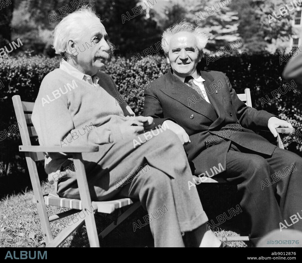 Photograph of Albert Einstein with Israeli Prime Minister David Ben Gurion. Dated 1951.