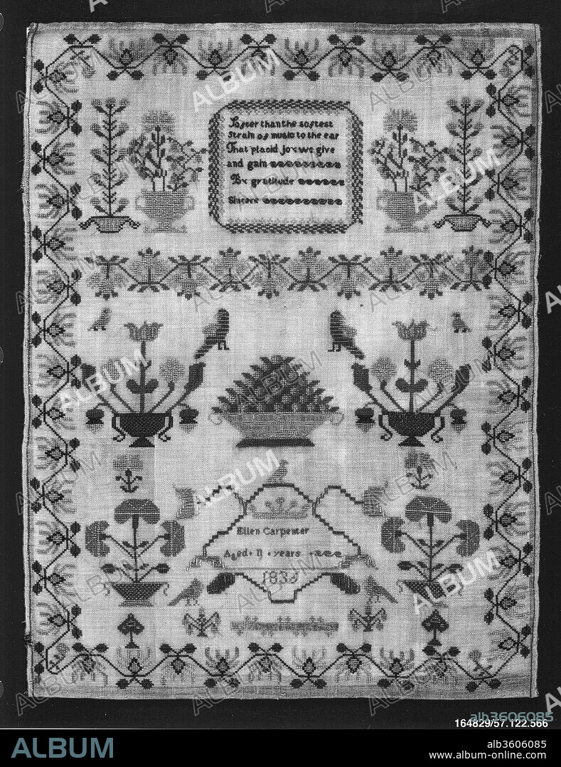 Sampler. Culture: British. Dimensions: H. 17 3/8 x W. 13 1/4 inches (44.1 x 33.7 cm). Date: 1836.