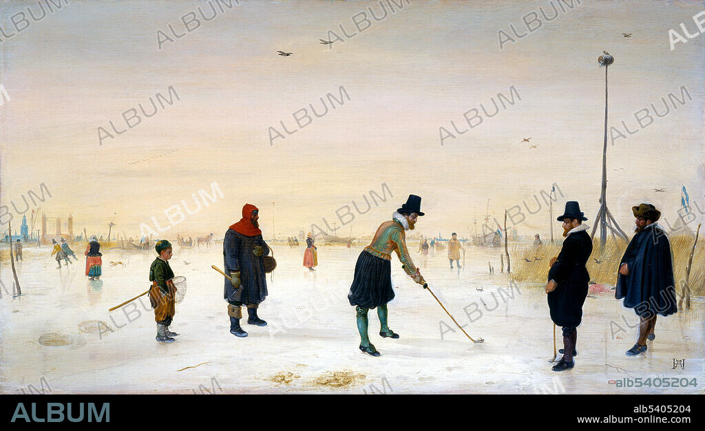 Kolf players on the ice, a painting by Hendrick Avercamp (Dutch, 1585 -1634), c. 1625. Kolf or colf is a game that originated in the Netherlands. Played by four people, the game involves hitting a ball over a certain distance whereby first people to reach their opponents' starting point wins. The games lasted multiple days. At some time during the Middle Ages, the kolf craze travelled to Scotland, where the Dutch sport was adapted to local conditions and developed in the Scottish national game of golf, played on links.