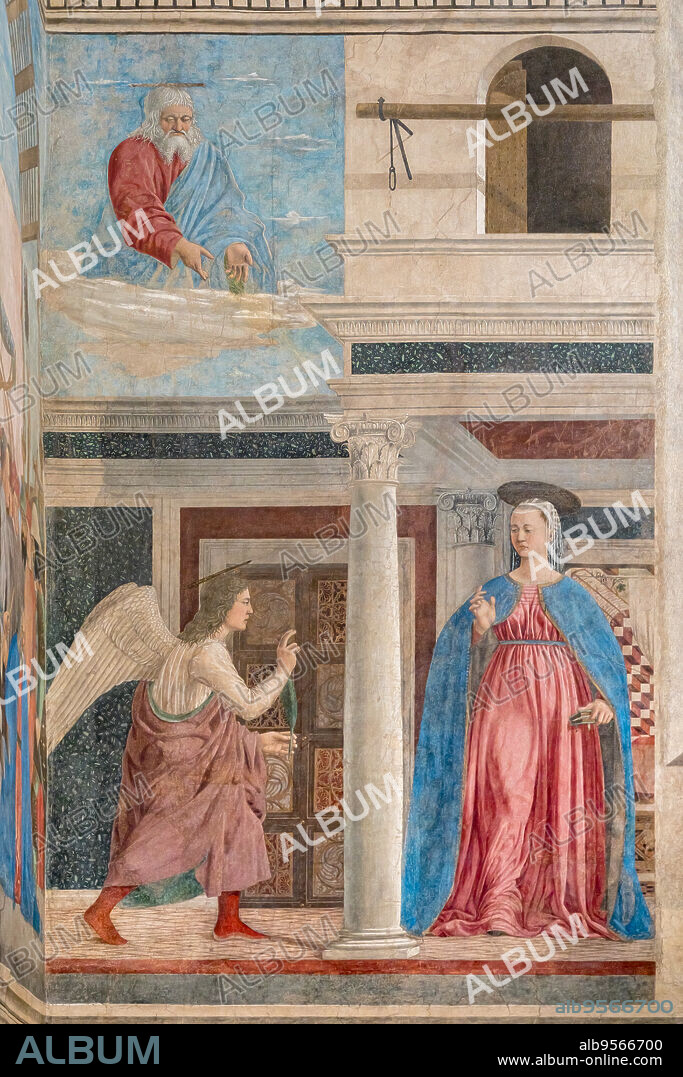 The Annunciation, detail of "The Stories of the True Cross, fresco by Piero della Francesca (1452-1466).