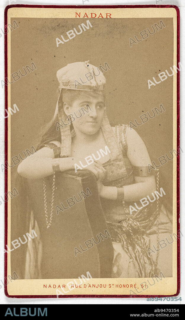 Portrait of Marcus Noémie, (actress), Atelier Nadar, Photographer, Between 1860 and 1890, 2nd half of the 19th century, Photography, Graphic arts, Photography, Albumen paper print, Dimensions - Work: Height: 9.3 cm, Width: 5.8 cm, Dimensions: Height: 10.5 cm, Width: 6.3 cm.