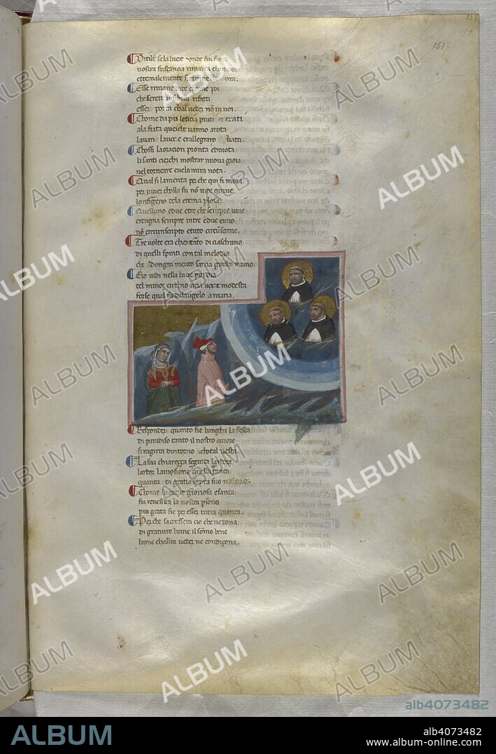 Paradiso : Dante addressing the souls of three Dominicans. Dante Alighieri, Divina Commedia ( The Divine Comedy ), with a commentary in Latin. 1st half of the 14th century. Source: Egerton 943, f.151. Language: Italian, Latin.