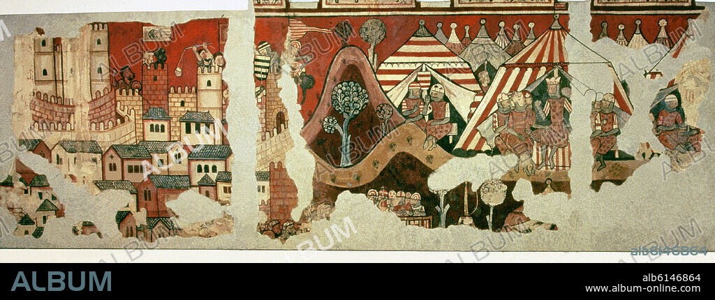 PINTURA MURAL DEL PALACIO DE AGUILAR - CAMPAMENTO DE JAIME I Y CONQUISTA DE PALMA DE MALLORCA - 1280.