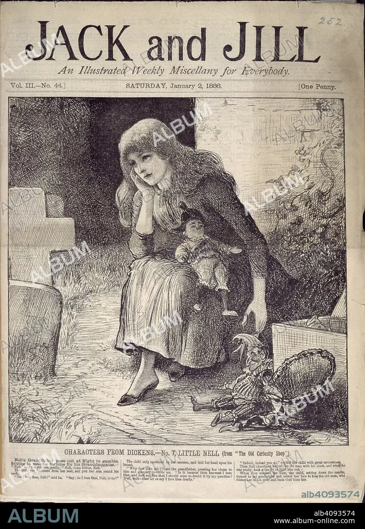 Characters from Dickens - No.7, Little Nell (from the old curiosity shop).  Jack and Jill. An illustrated weekly miscellany for everybody. London;  02/01/1886. Source: Colin - Album alb4093574