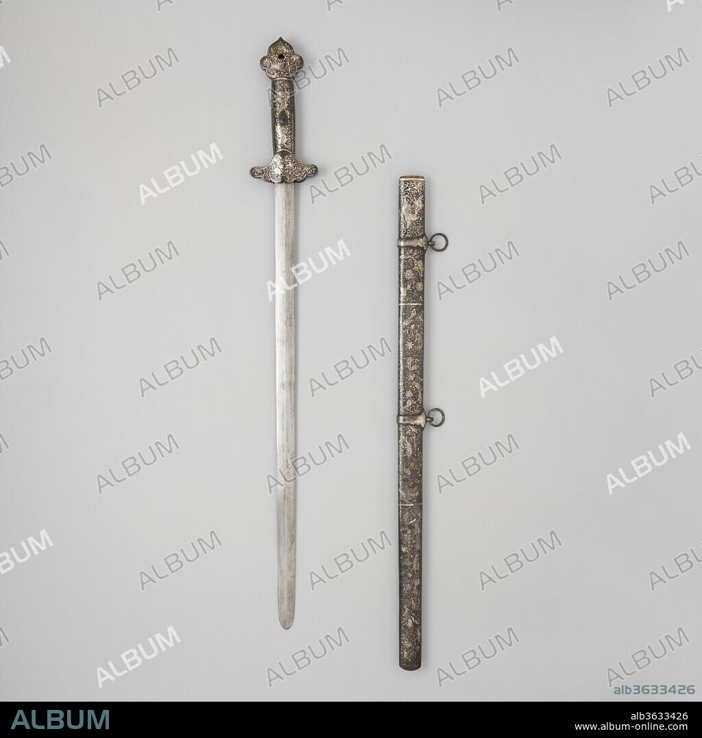 Sword with Scabbard. Culture: Korean. Dimensions: L. with scabbard 36 1/2 in. (92.7 cm); L. without scabbard 34 7/8 in. (88.6 cm); L. of blade 27 in. (68.6 cm); W. 4 in. (10.2 cm); Wt. 2 lb. 4.5 oz. (1034.8 g); Wt. of scabbard 1 lb. 14 oz. (850.5 g). Date: 16th-19th century.