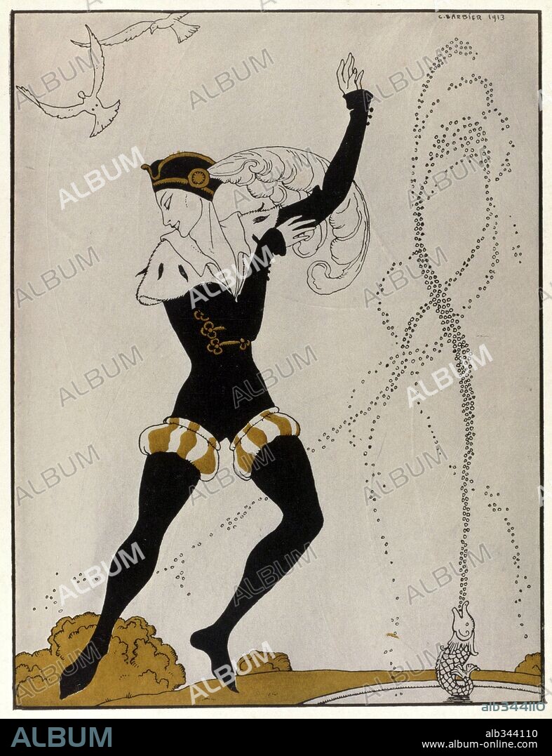 Nijinsky in Swan Lake by Barbier, 1913.