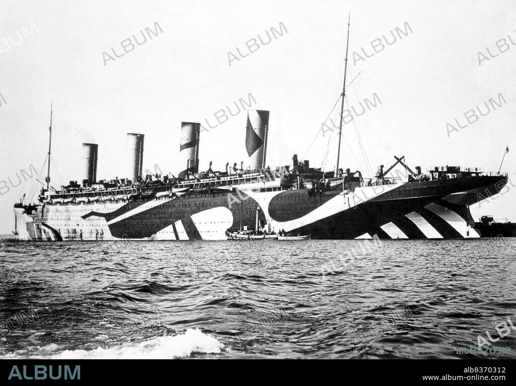 UK: HMT Olympic in dazzle camouflage while in service as a troopship ...