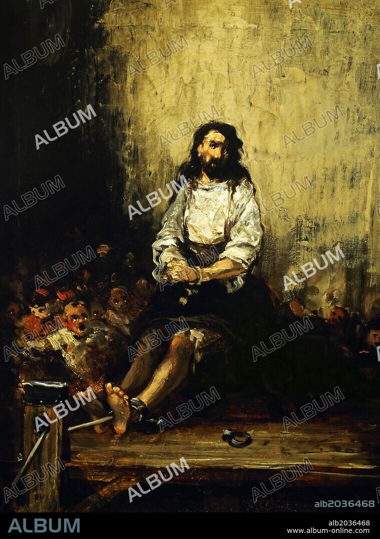 EUGENIO LUCAS VELAZQUEZ. Eugenio Lucas Velázquez / 'El ajusticiado', Óleo sobre lienzo, 48 x 38 cm.