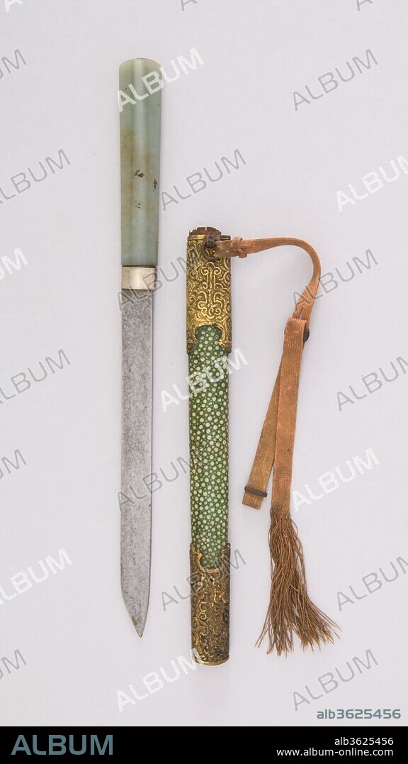 Knife with Sheath. Culture: Chinese. Dimensions: L. with sheath 11 1/2 in. (29.2 cm); L. without sheath 10 3/4 in. (27.3 cm); W. 3/4 in. (1.9 cm); Wt. 2.6 oz. (73.7 g); Wt. of sheath 2 oz. (56.7 g). Date: 18th-19th century.