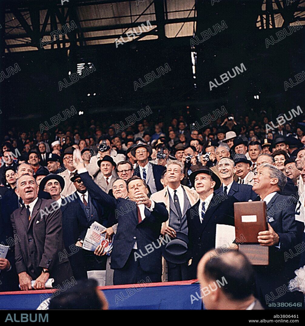 Opening Day of 1961 Baseball Season. President Kennedy throws out