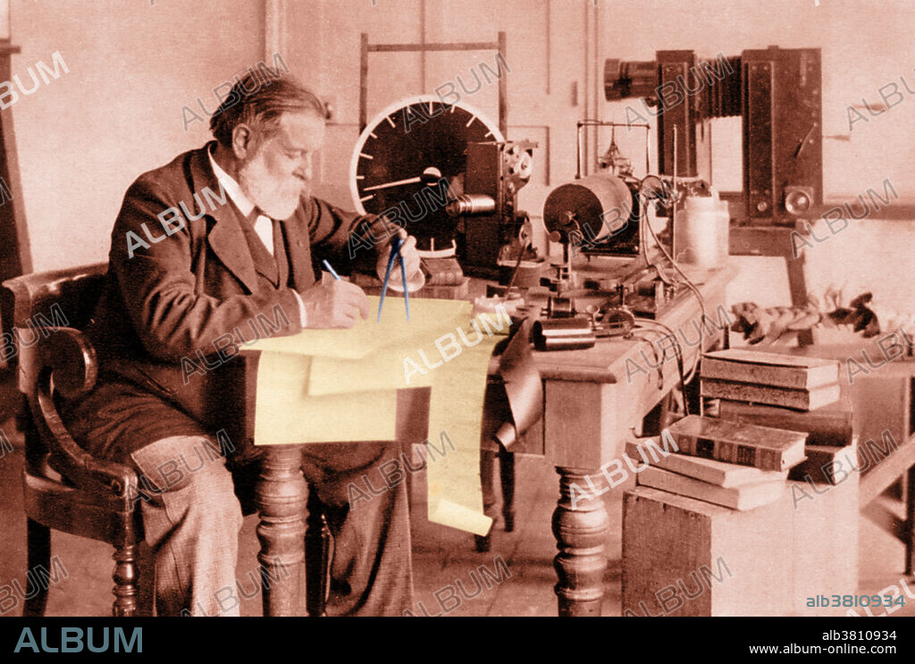 Marey among his inventions (sphygmograph, sound-recording instruments, model of bird-flight, projector, camera). Etienne-Jules Marey (March 5, 1830 - May 21, 1904) was a French scientist, physiologist and chronophotographer. He started by studying blood circulation in the human body. Then shifted to analyzing heart beats, respiration, muscles (myography), and movement of the body. He became fascinated by movements of air and started to study birds. He adopted and further developed animated photography into a separate field of chronophotography in the 1880s. His revolutionary idea was to record several phases of movement on one photographic surface. In 1882 he made his chronophotographic gun. This instrument was capable of taking 12 consecutive frames a second, and the most interesting fact is that all the frames were recorded on the same picture. Using these pictures he studied mammals, birds, fish, microscopic creatures, mollusks, insects and reptiles. His research on how to capture and display moving images helped the emerging field of cinematography. His last great work was the observation and photography of smoke trails. In 1901 he was able to build a smoke machine with 58 smoke trails. It became one of the first aerodynamic wind tunnels. He died at the age of 74.