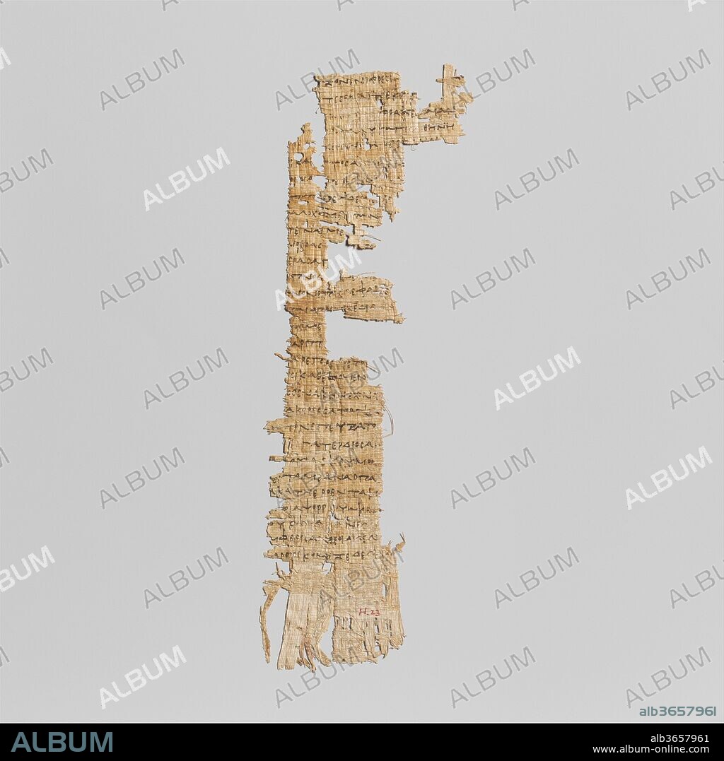 Papyrus fragment with lines from Homer's Odyssey. Culture: Greek, Ptolemaic. Dimensions: 7 1/2 in. (19.1 cm). Date: ca. 285-250 B.C..
For the ancient Greeks, papyrus, a paper made from the stalks of the papyrus plant, was the preferred material on which to record permanent writings, such as a marriage contract or, as here, a book. Writing on papyrus was done with a stylus, such as a sharpened reed with a split point or a bronze pen with nib, and ink, usually made of lampblack in water. 
This is the first early Ptolemaic fragment of the Odyssey ever discovered. It contains three lines from Book 20 that do not occur in the standard text preserved today and is a physical testimony to the fact that local variations of this famous work existed in the third century B.C. 
The most important repository of Homeric texts in the Hellenistic world was at the library of Alexandria, Egypt, the first comprehensive public library ever built, which was founded by the Ptolemaic kings in the early third century B.C. As Homer was the poet par excellence, his work was central to the library's collections, which contained copies of the Homeric poems from many different city-states, including Chios, Argos, and Sinope. One of the first endeavors of the Alexandrian scholars was to establish a standard text for these most cherished works of Greek literature.