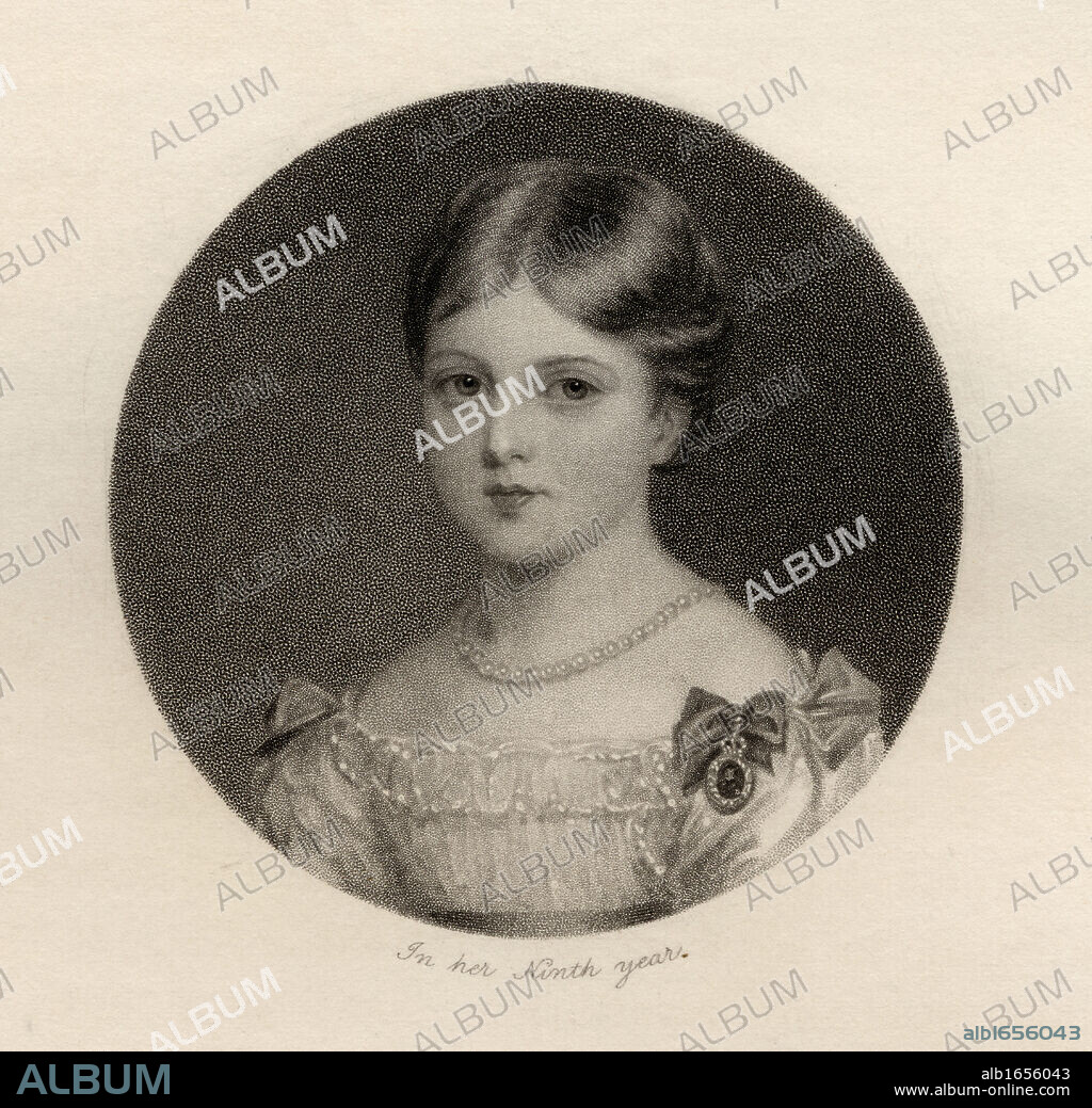 Princess Alexandrina Victoria of Saxe-Coburg 1819 to 1901 later Queen Victoria Aged 9 Engraved by T Woolnoth after A Stewart From the book National Portrait Gallery volume IV published c 1835.