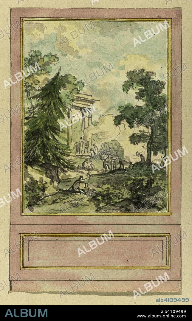 Wallpaper box with frame and paneling, from a design for a side wall. Draughtsman: Jurriaan Andriessen. Dating: c. 1791. Measurements: h 206 mm × w 125 mm; h 139 mm × w 104 mm.