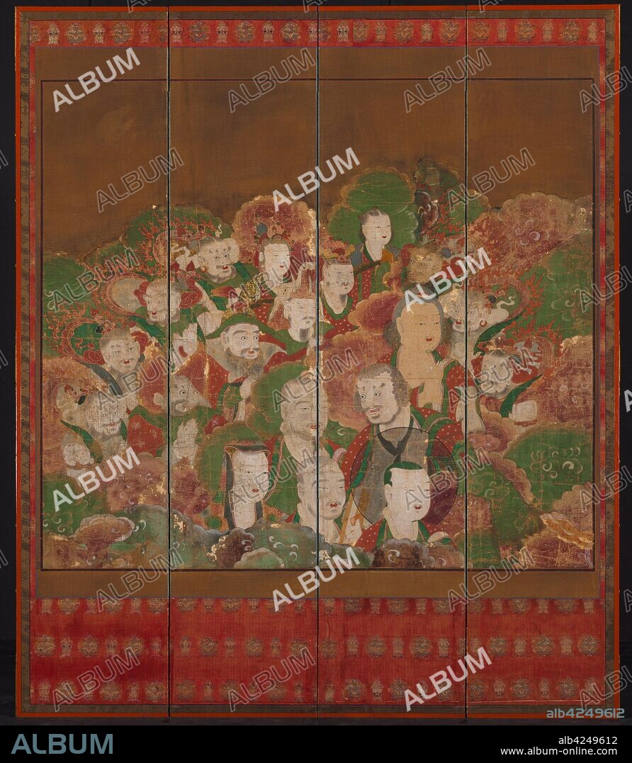 Buddhist Deities, 1700s-1800s. Korea, Joseon dynasty (1392-1910). Four-panel folding screen; ink and color on silk; painting only: 114 x 115.2 cm (44 7/8 x 45 3/8 in.); overall: 147.5 x 123.8 cm (58 1/16 x 48 3/4 in.).