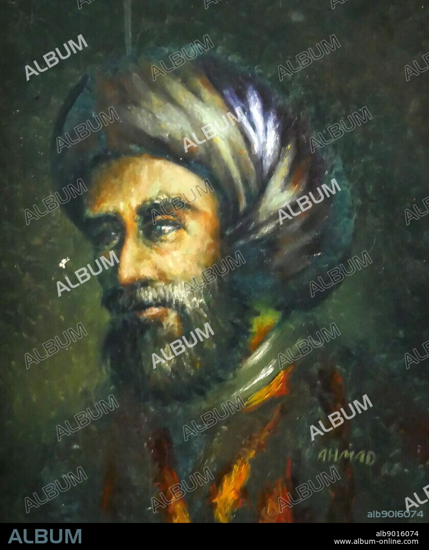 Portrait of Muhammad ibn Musa al-Khwarizmi ( Latinized as Algorithmi) a Persian scholar who produced works in mathematics, astronomy, and geography.