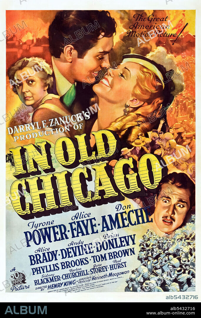 ALICE FAYE y TYRONE POWER en CHICAGO, 1938 (IN OLD CHICAGO), dirigida por HENRY KING. Copyright 20TH CENTURY FOX.