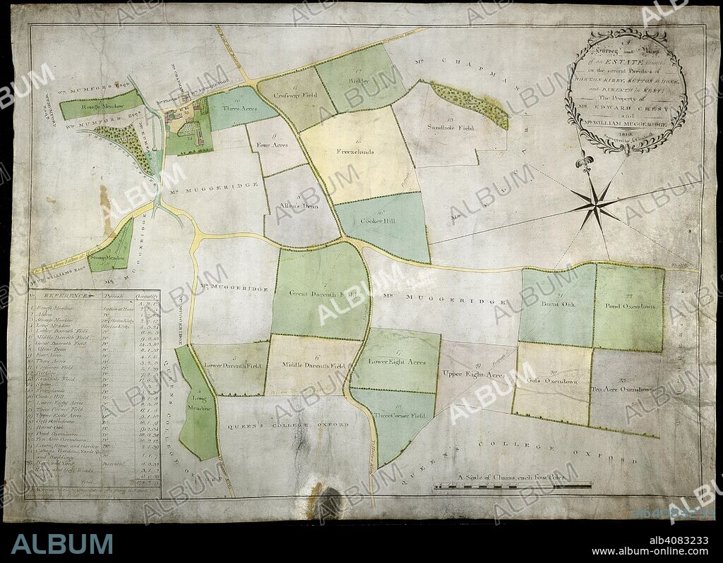 Kent estate map. England; 1810. [Whole map] Survey and map of an estate in the parishes of Horton Kirby, Sutton at Hone, and Darenth, co. Kent; the property of Edward Cresy and William Muggeridge  Originally published/produced in England; 1810. . Source: Egerton 3021 P,. Language: English.