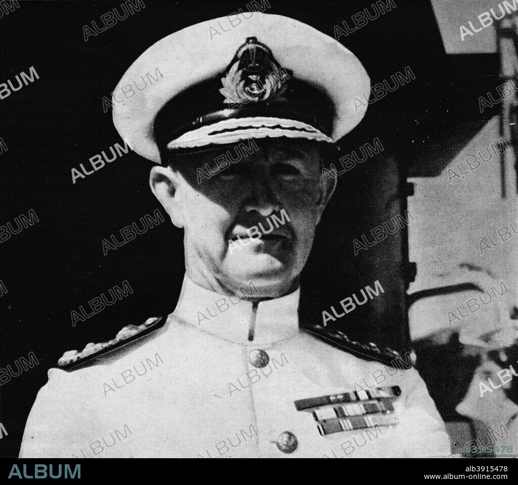 Admiral Andrew Browne Cunningham, 1st Viscount Cunningham of Hyndhope, c1940 (1943). Andrew Browne Cunningham (1883-1963) was a British admiral who commanded the Royal Navy's Meditteranean Fleet during the Second World War. From East of Malta, West of Suez. [His Majesty's Stationery Office, London, 1943].