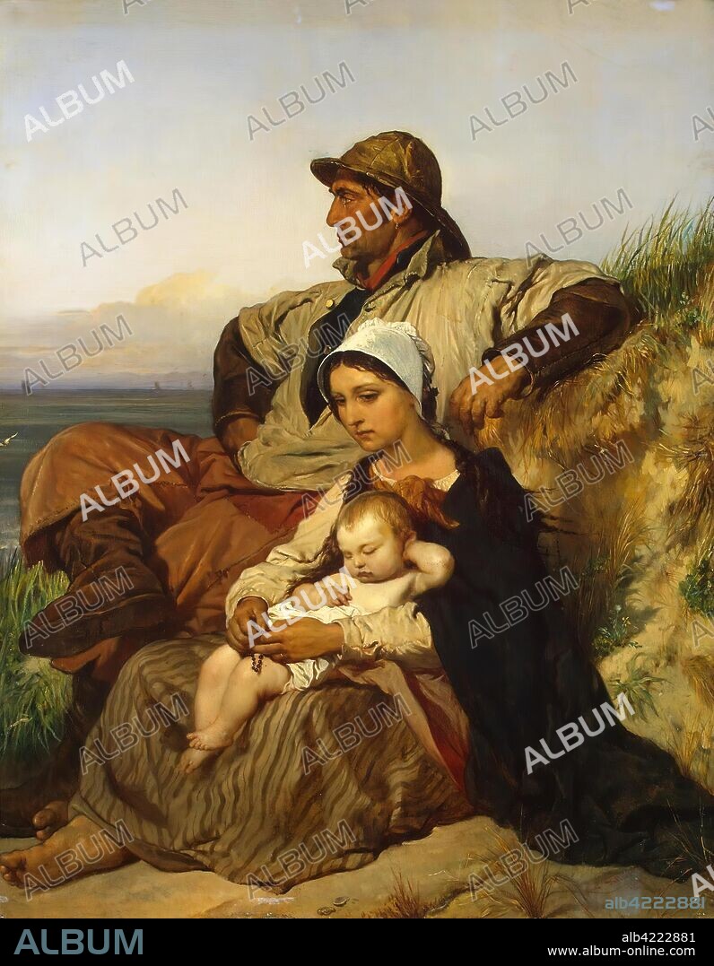 LOUIS GALLAIT. 'Fisherman's Family'. Belgium, 1848. Dimensions: 40x31,5 cm.
