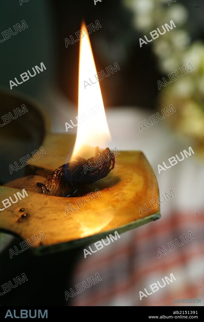 Sri Maha Mariamman temple. Oil Lamp.