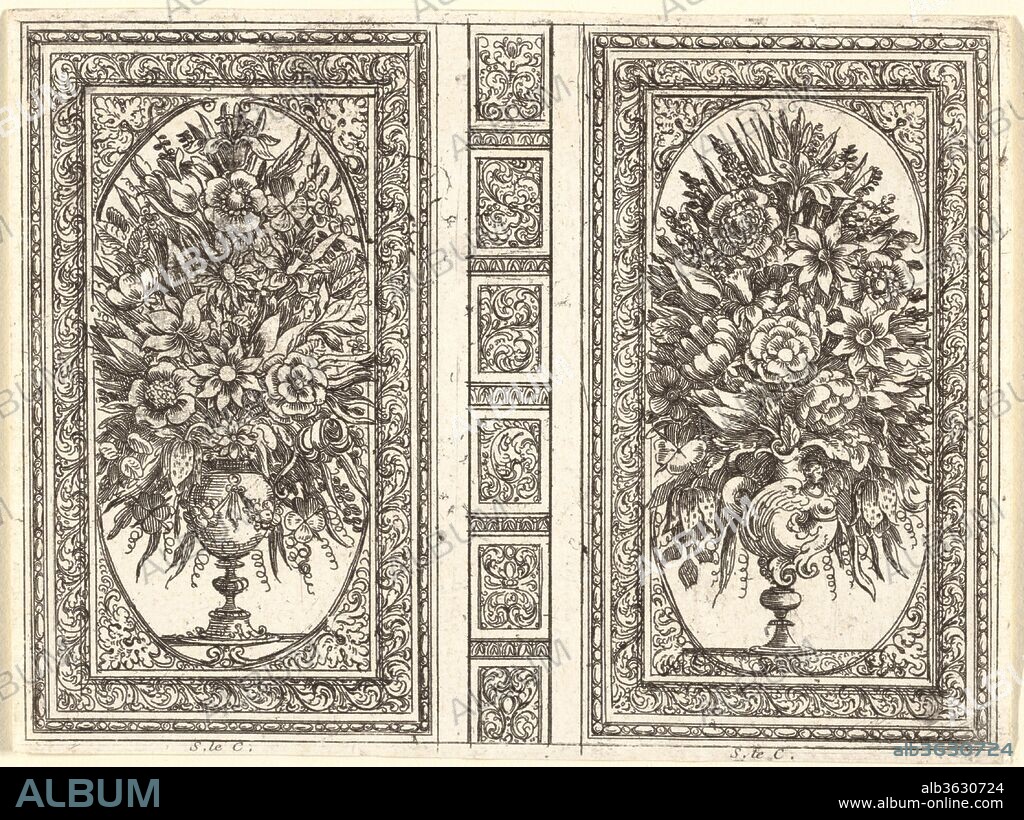 Book Cover (Two Flower Vases). Artist: Sébastien Leclerc I (French, Metz 1637-1714 Paris). Dimensions: sheet: 4 1/8 x 5 1/2 in. (10.5 x 14 cm). Date: 1656.