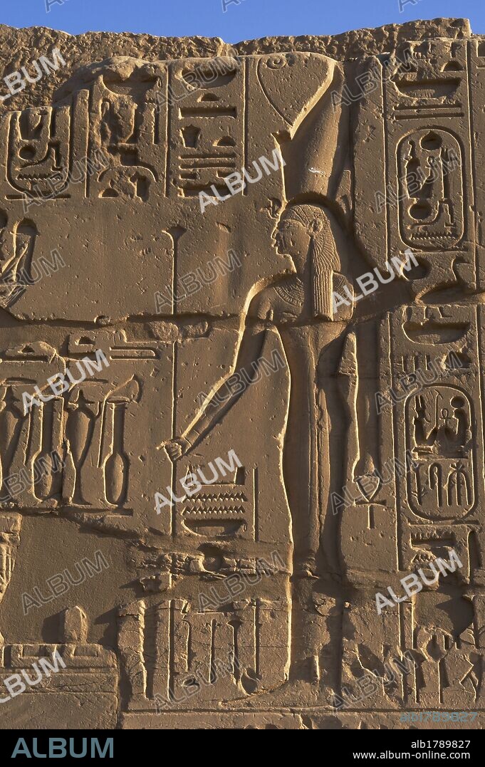 Egyptian Art. The Karnak Temple Complex. Relief depicting the goddess Wadjet from Lower Egypt. New Kingdom. Egypt.