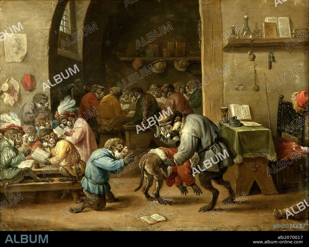 DAVID TENIERS THE YOUNGER. EL MONO PINTOR - HACIA 1660 - OLEO/TABLA - 24x32  cm - ESCUELA FLAMENCA - NP 1805 - Album alb6148692