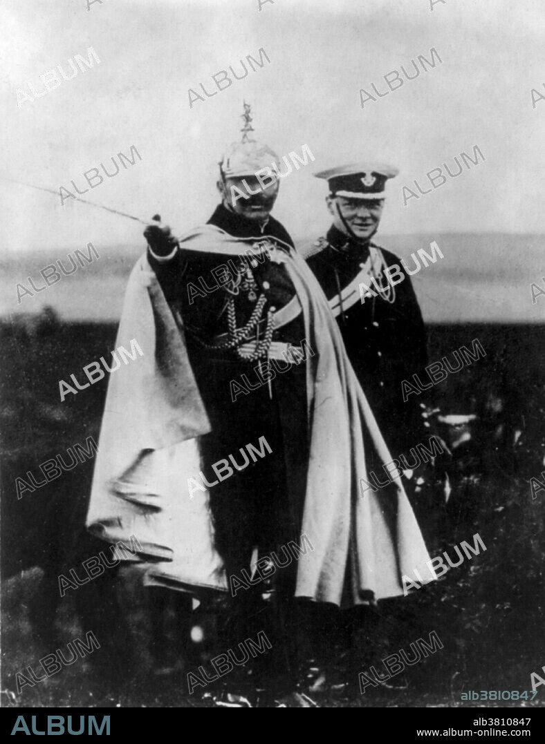 Churchill attending German Army maneuvers with Kaiser Wilhelm, 1909 Winston Leonard Spencer-Churchill (November 30, 1874 - January 24, 1965) was a British politician and Prime Minister of the UK from 1940-45 and again from 1951-55. Widely regarded as one of the greatest wartime leaders of the 20th century, he was also an officer in the British Army, a historian, a writer, and an artist. He took the lead in warning about Nazi Germany and his steadfast refusal to consider defeat, surrender, or a compromise peace helped secure British resistance. He is the only British Prime Minister to have received the Nobel Prize in Literature, and was the first person to be made an honorary citizen of the US. Churchill is widely regarded as being among the most influential people in British history. Wilhelm II or William II (January 27, 1859 - June 4, 1941) was the last German Kaiser and King of Prussia, ruling the German Empire and the Kingdom of Prussia from 1888 to 1918. His support for Austria-Hungary in the crisis of 1914 that led to WWI. An ineffective war leader, he lost the support of the army, abdicated in 1918, and fled to exile in the Netherlands where he died in 1941 at the age of 82.