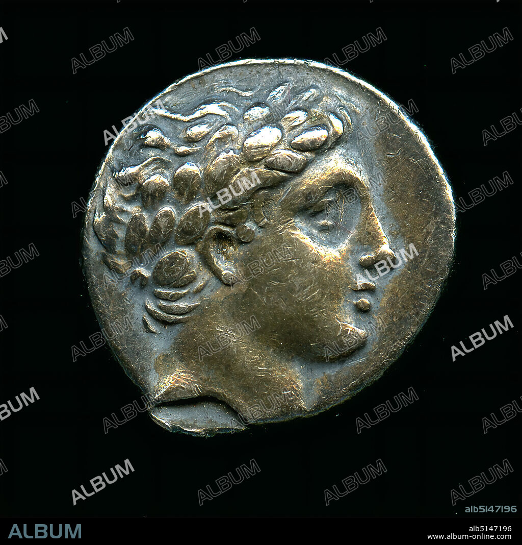 Drachma of Philip II of Macedonia, Old stock, Silver, minted, Silver,  Total: diameter: 1,8 cm, Inscription: Revers: , coins, numismatics, head,  face, Late Classical (Greek - Album alb5147196