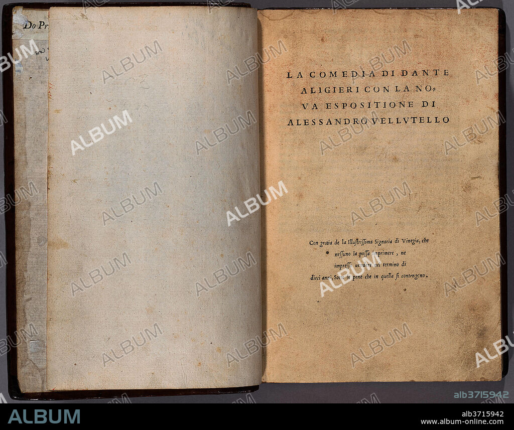 VENETIAN 16TH CENTURY, DANTE ALIGHIERI (AUTHOR). La Comedia. Dated: 1544.  Dimensions: book: 23.18 × 15.88 × 6.03 cm (9 1/8 × 6 1/4 × 2 3/8 in.).  Medium: bound volume with - Album alb3715942